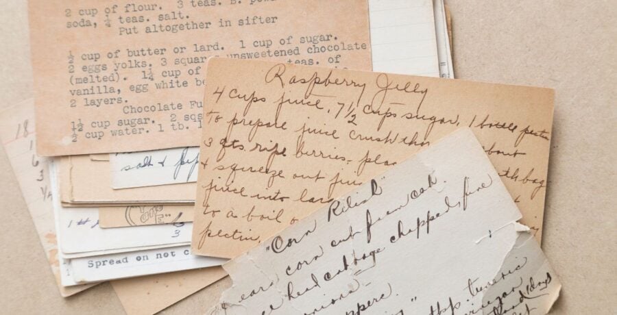 Old recipes written on cards
